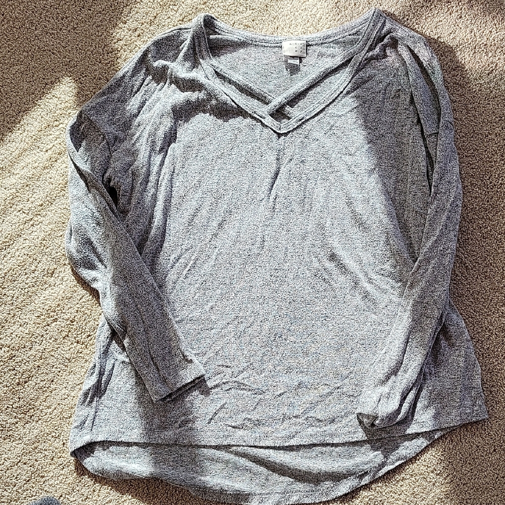 Gray V-Neck Women's Top